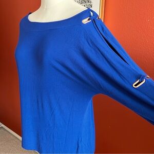 Cable & Gauge Women's Royal Blue /Gold Open Slit Sleeves Pullover Top Size L